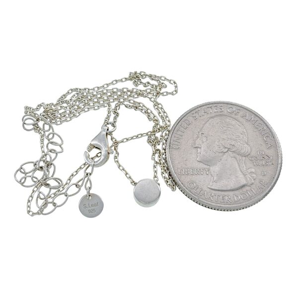 Vintage S. Leaf Sterling Silver 925 Minimalist Disk Necklace 16"-19" - Picture 3 of 4